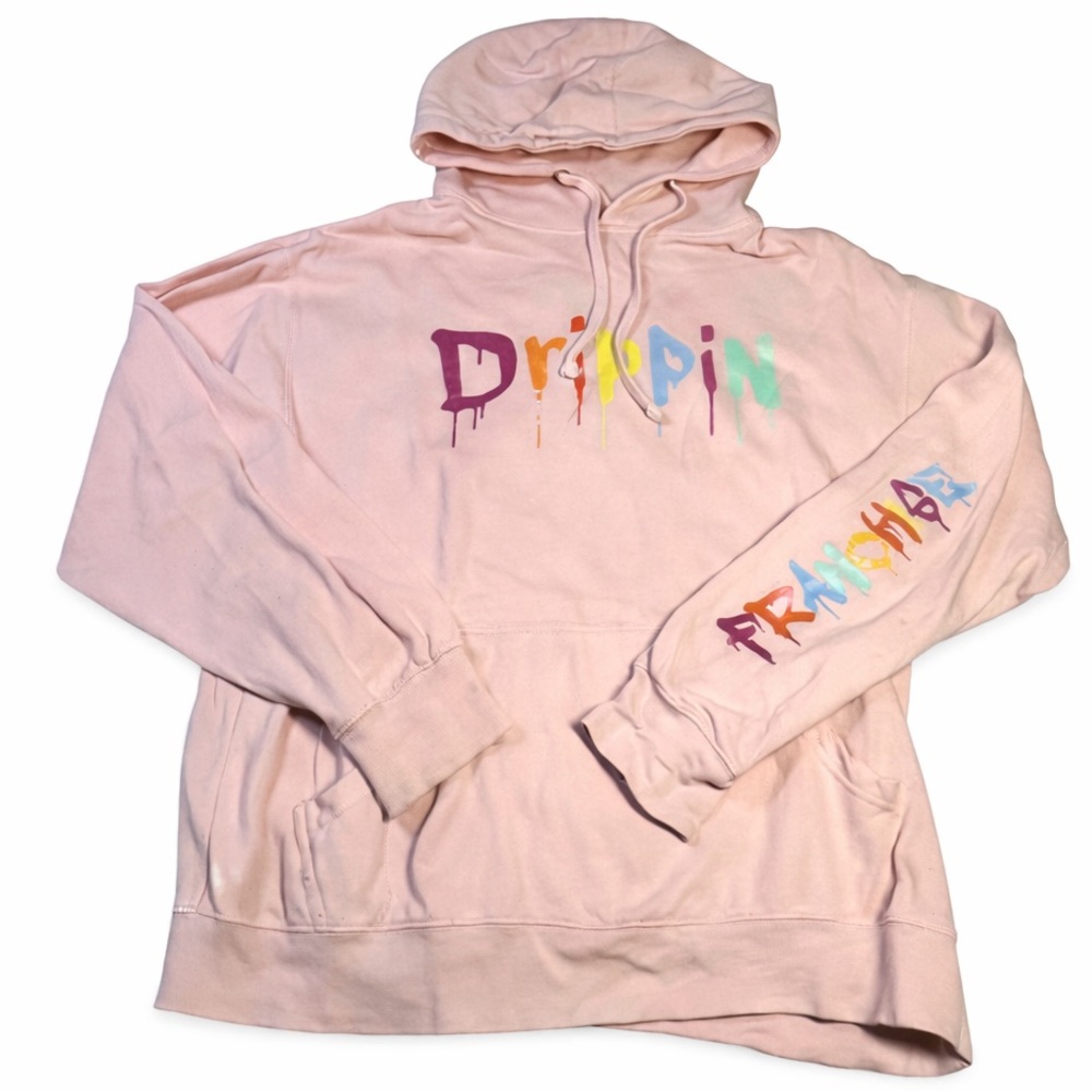 Franchise LA Medium Drippin Graphic Hoodie Rainbow Paint Logo Streetwear Pink
